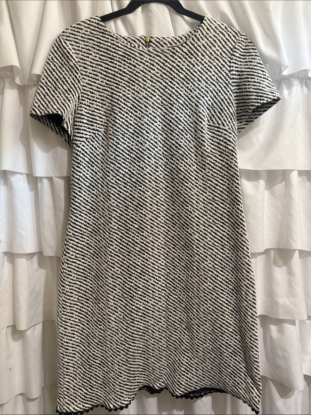 Calvin Klein Black and White Textured Short-Sleeve Midi Dress